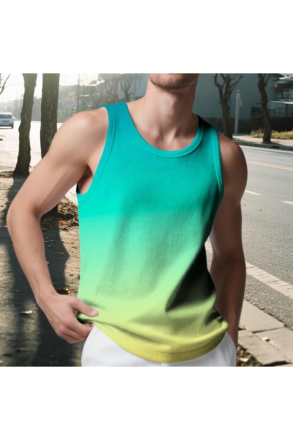 Mens Slim Fit Fade Athletic Training Wear, Gradient Color Workout Muscle Layer with Wide Shoulder Design, Tapered Cut Gym Shirt for Summer Performance Tank,Green,XL