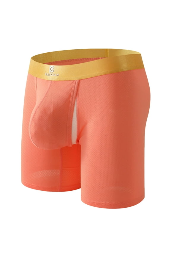 Mens Solid Athletic Summer Boxer Briefs Low Rise Side Opening Underwear Anti Chafe Breathable Sport Fabric for Active Daily Wear Boxer Briefs,Orange,M