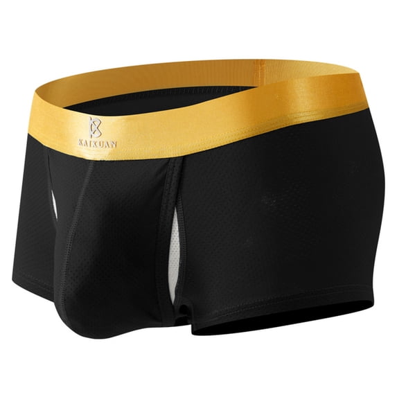 Yaoyar Mens Solid Athletic Summer Boxer Briefs Low Rise Side Opening Underwear No Removal Breathable Sport Fabric for Active Comfort Wear Underwear,Black,M