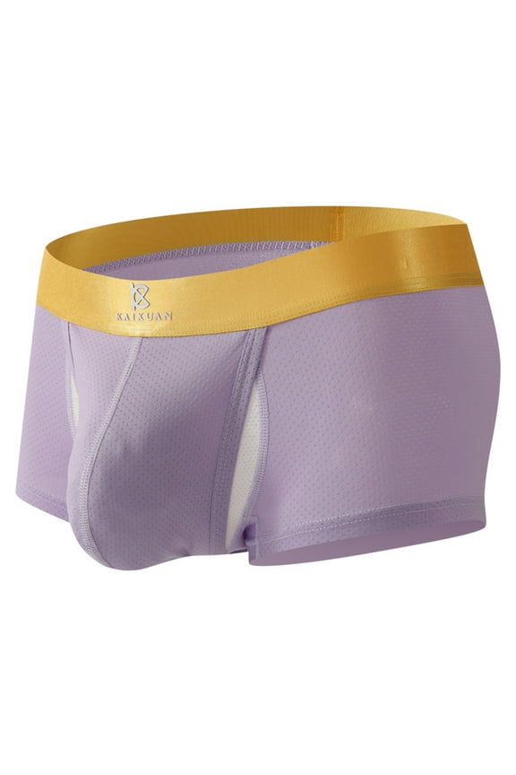 Mens Solid Athletic Summer Boxer Briefs Low Rise Side Opening Underwear No Removal Breathable Sport Fabric for Active Comfort Wear Underwear,Purple,M