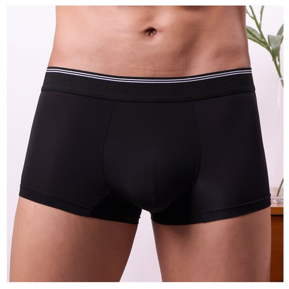 Yaoyar Mens Solid Athletic Summer Boxer Briefs Low Rise U Pouch Underwear Ice Silk Anti Bacterial Fabric for Sport Active Wear Boxer Briefs,Black,M