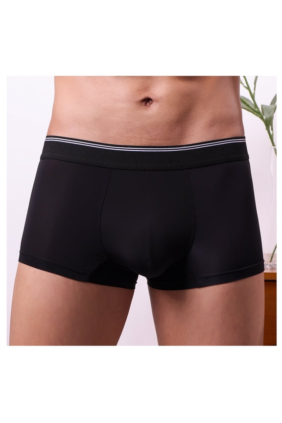 Mens Solid Athletic Summer Boxer Briefs Low Rise U Pouch Underwear Ice Silk Anti Bacterial Fabric for Sport Active Wear Boxer Briefs,Black,M