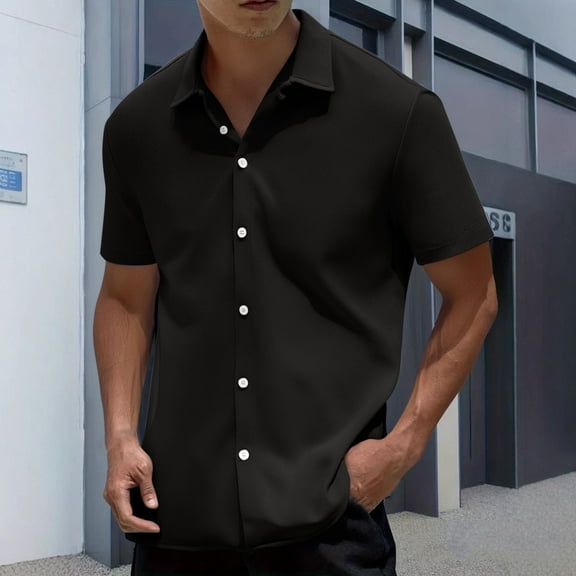 Yaoyar Mens Solid Color Casual Button Cardigan Short Sleeve Lapel Top Shirt Summer Short Sleeve Button Down Shirt Casual Cardigan Blouse with Chest Pocket for Outdoor Daily Wear Fashion Top