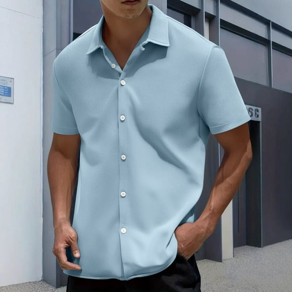 Yaoyar Mens Solid Color Casual Button Cardigan Short Sleeve Lapel Top Shirt Summer Short Sleeve Button Down Shirt Casual Cardigan Blouse with Chest Pocket for Outdoor Daily Wear Fashion Top