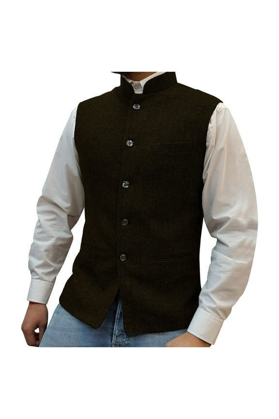 Mens Solid Color Lapel Collar Single-Breasted Multi-Pocket Waistcoat Vest Formal Slim Fit Business Casual Style