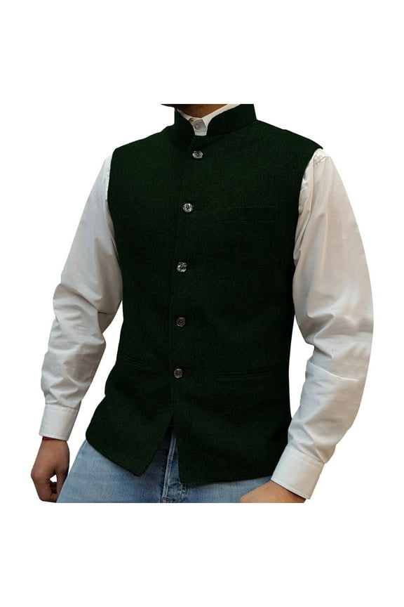 Mens Solid Color Lapel Collar Single-Breasted Multi-Pocket Waistcoat Vest Formal Slim Fit Business Casual Style