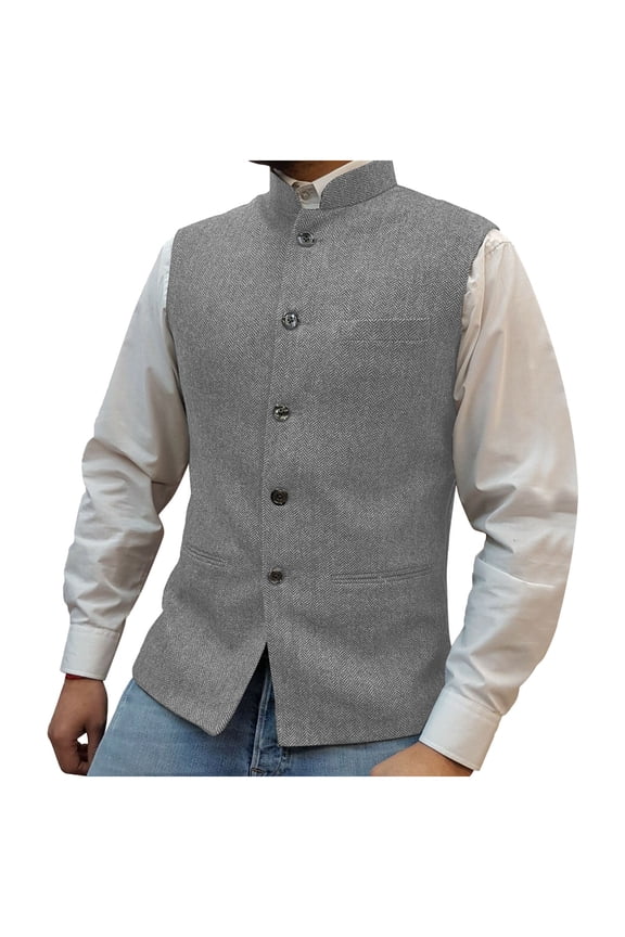 Mens Solid Color Lapel Collar Single-Breasted Multi-Pocket Waistcoat Vest Formal Slim Fit Business Casual Style