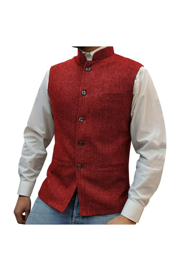 Mens Solid Color Lapel Collar Single-Breasted Multi-Pocket Waistcoat Vest Formal Slim Fit Business Casual Style