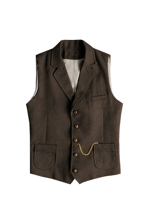 Mens Solid Color Lapel Single Breasted Suit Vest Vest Top Waistcoat Classic Tailoring Slim Fit For Commuting Workplace Daily Wear