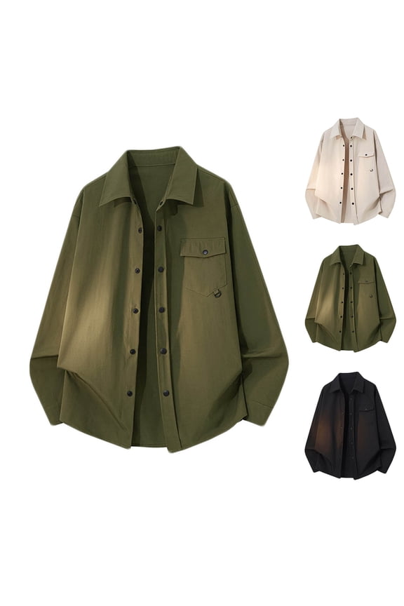 Mens Solid Color Long Sleeve Button Down Shirt Chest Pocket Design Turn Down Collar Casual Layering Long Sleeve Shirt