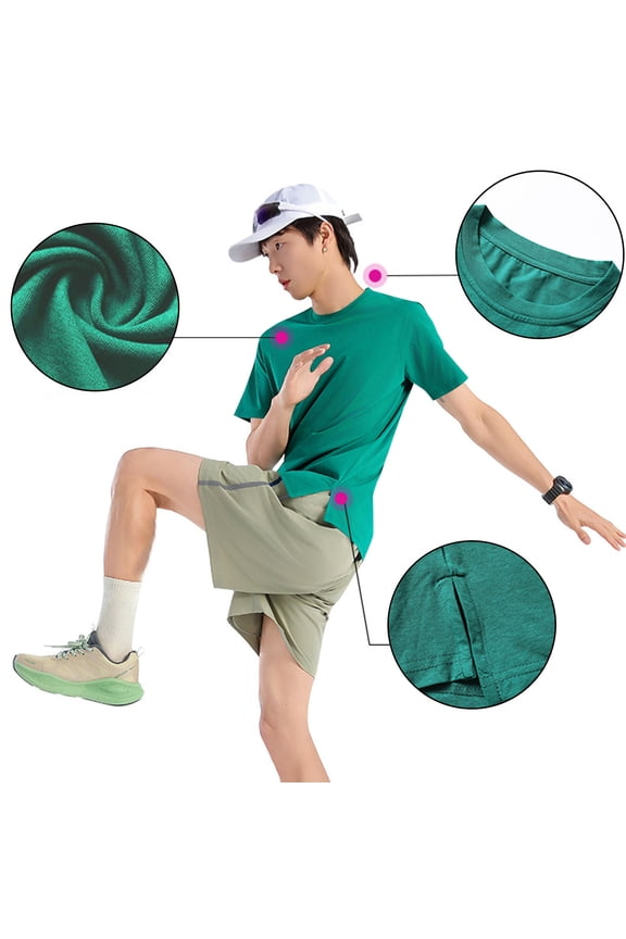 Mens Solid Color Performance Short Sleeve Tee Moisture Wicking Athletic Fabric Workout Ready Comfort Fit Round Neck Active Top