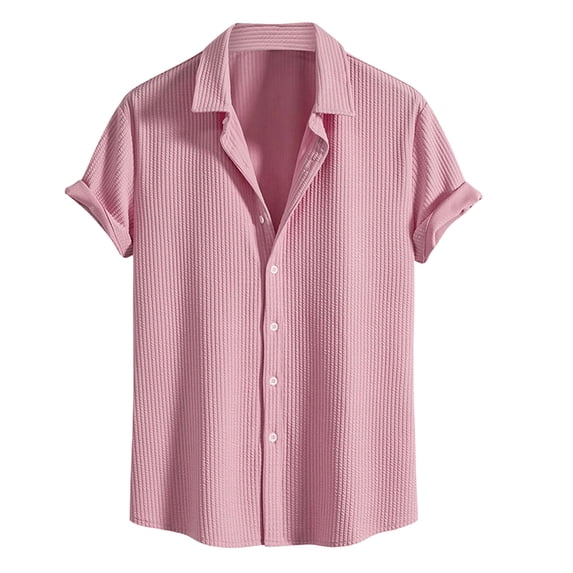 Yaoyar Mens Solid Color Short Sleeve Button Down Collar Dress Style Shirt Classic Business Casual Design Formal Look Short Sleeve Shirt