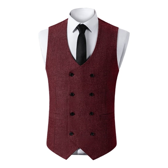 Yaoyar Mens Solid Color Sleeveless V-Neck Double Button Formal Suit Vest Tailored Design Dress Occasion Smart Casual Blazer Alternative V Neck Vest