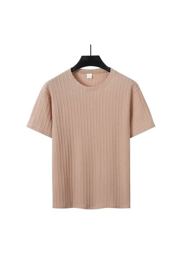 Mens Solid Color Textured Short Sleeve Tee Jacquard Pattern Design Casual Comfort Round Neck Patterned Top