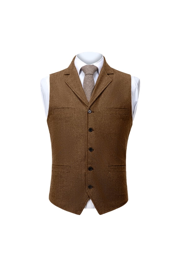 Mens Solid Color Turn Down Collar Single Button Multi Pocket Suit Style Vest Functional Design Formal Casual Wear Blazer Alternative Vest