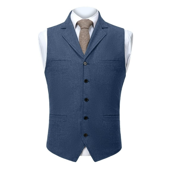 Yaoyar Mens Solid Color Turn Down Collar Single Button Multi Pocket Suit Style Vest Functional Design Formal Casual Wear Blazer Alternative Vest