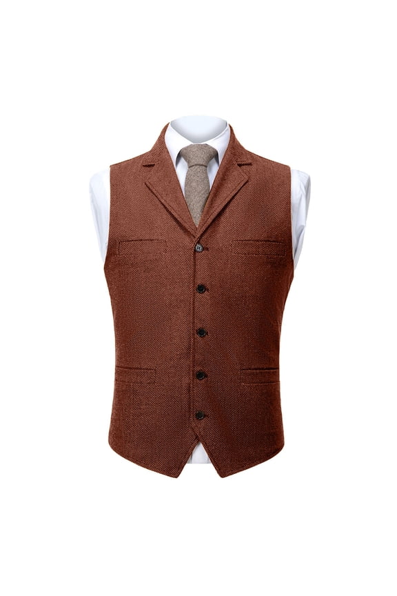 Mens Solid Color Turn Down Collar Single Button Multi Pocket Suit Style Vest Functional Design Formal Casual Wear Blazer Alternative Vest