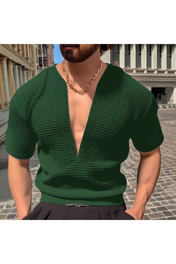 Mens Solid Color V-Neck Short Sleeve Tee Casual Modern Minimalist Design Comfort Fit Fashion Running Short Sleeve