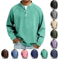 thumbnail image 1 of Yaoyar Mens Spring Fall Solid Color Washed Faded Stand Collar Button Henley Long Sleeve Top Casual Vintage Style Shirt, 1 of 6