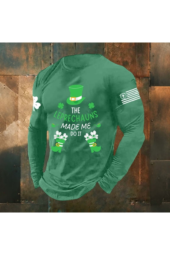 Mens St. Patrick's Day Printed Long Sleeve T-Shirt Top Crewneck Casual Fashion T-shirt Long Sleeve Top Workout Tops Oversized T-Shirts Loose Fit