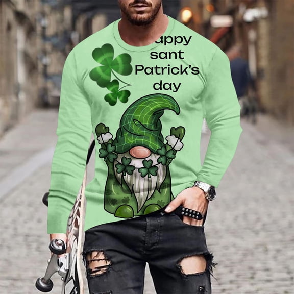 Yaoyar Mens St Patrick's Long Sleeve T-Shirt Crewneck Round Neck Printed T-shirt Long Sleeve Top Shirt