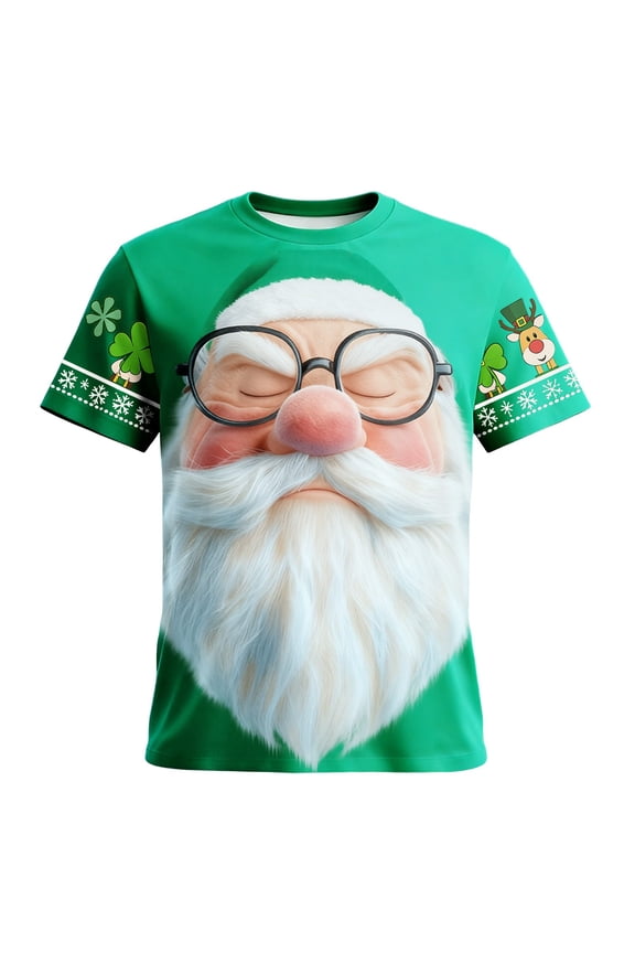 Mens St Patricks Short Sleeve Tee Shamrock Celebration Print Round Neck Casual Holiday Festival Graphic Top