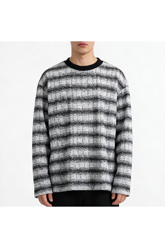 Mens Striped Long Sleeve Casual Tee Knit Fabric Relaxed Fit Crew Neck Design Everyday Comfort Long Sleeve T-Shir