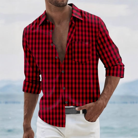 Yaoyar Mens Striped Long Sleeve Top, Button Down Placket Casual Shirt, Relaxed Fit Pullover for Weekend Casual Wear