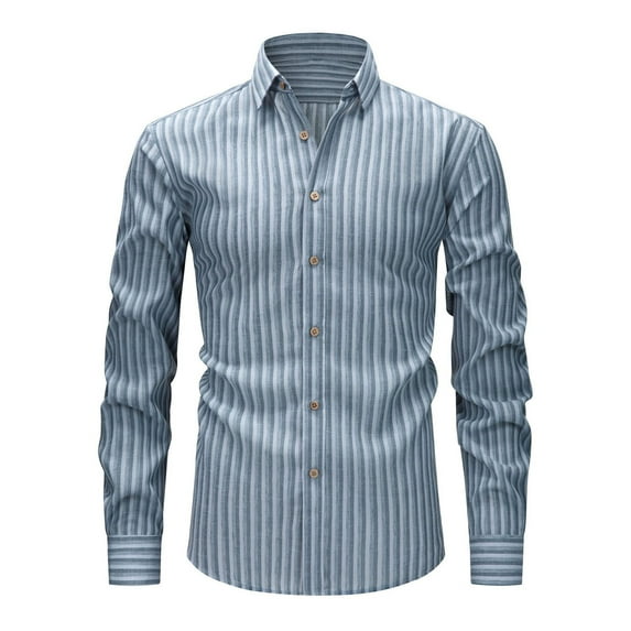 Yaoyar Mens Striped Print Button Down Collared Shirt, Long Sleeve Casual Top with Patterned Detail for Office Casual and Weekend Wear, Classic Shirt