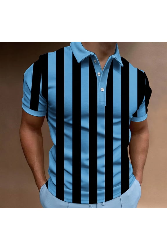 Mens Striped Print Short Sleeve Shirt Casual Button Down Collar Breathable Material Contemporary Pattern Relaxed Fit Shirt