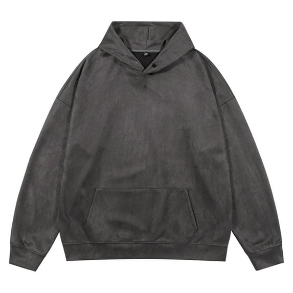 Yaoyar Mens Suede Hoodie Pocket Hoody Pullover Big Men's Fashion Loose Button Hoodie Warm Pocket Long-sleeved Soild Sweatshirts,Dark Gray,2XL