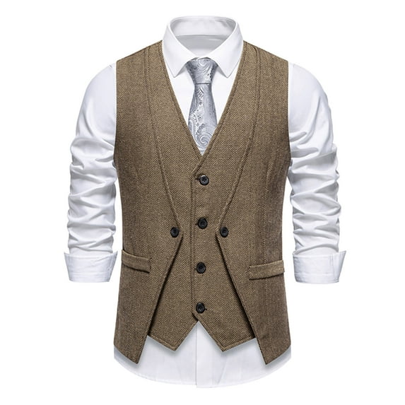 Yaoyar Mens Suit Vest Formal Slim Fit V-Neck Dress solid color pocketed retro single-breasted fake two-piece suit vest for Suit or Tuxedo Wedding Business