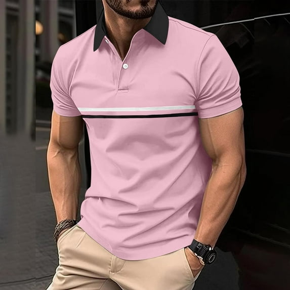 Yaoyar Mens Summer Casual Short Sleeve Tops Printed Short Sleeve Lapel Tops Shirts Striped Printed Color Block Shirt
