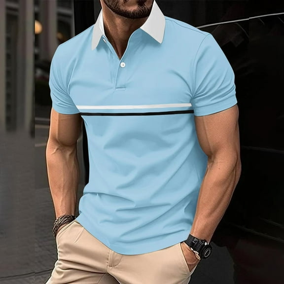 Yaoyar Mens Summer Casual Short Sleeve Tops Printed Short Sleeve Lapel Tops Shirts Striped Printed Color Block Shirt