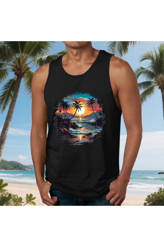 Mens Summer Fashion Printed Sleeveless Round Neck Casual Tank Top Vibrant Graphic Design Lightweight Comfort Fit Stylish Streetwear Sleeveless Tank