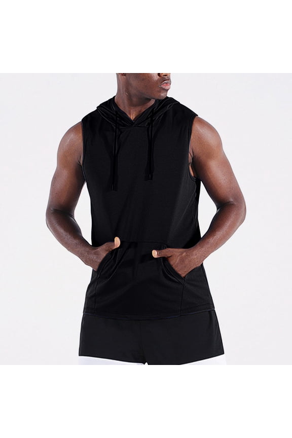 Mens Summer Fashion Solid Color Hooded Sleeveless Casual Tank Top Modern Design Comfort Fit Sleeveless Hoodie