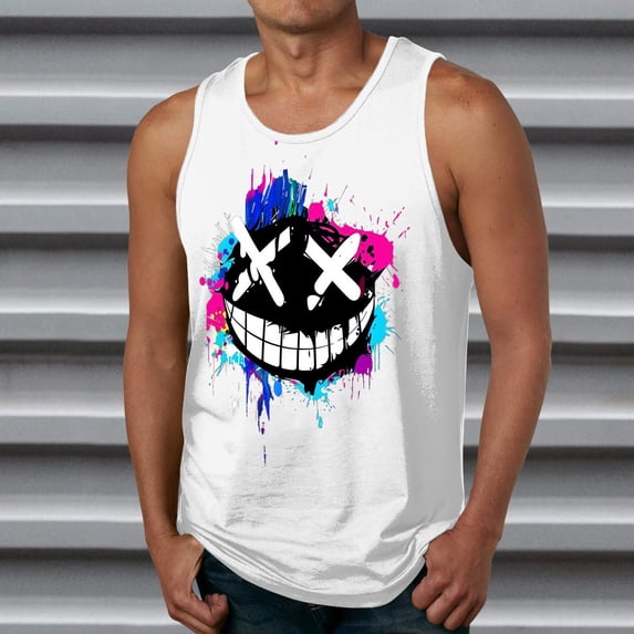 Yaoyar Mens Summer Fashion Sports Vest Casual Sleeveless Printed Round Neck Vest Top Sleeveless Graphic Vest For Summer Men Casual Fashion Pullover Round Neck Sports Tank Sleeveless Tops