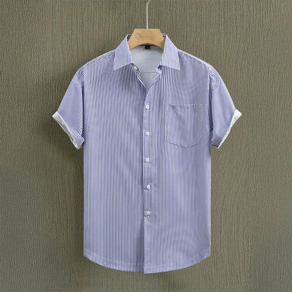 Yaoyar Mens Summer Fashion Stripe Print Short Sleeve Casual Shirt Relaxed Versatile Fit Everyday Comfort Modern Style Short Sleeve Camp Shirt