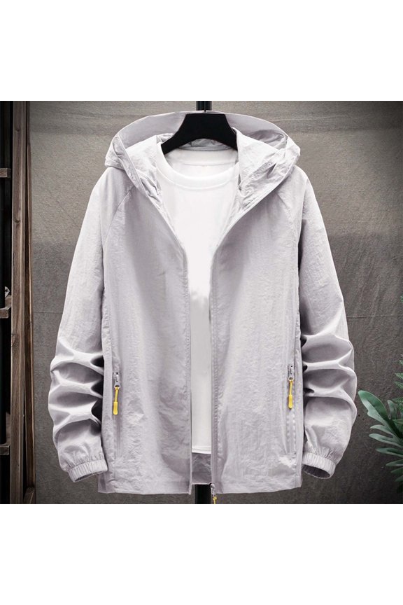 Mens Summer Jackets Plus Size Fashion Thin Sun Protection Hooded Sweatshirt Loose Comfy Pocket Sport Hoodies Coat