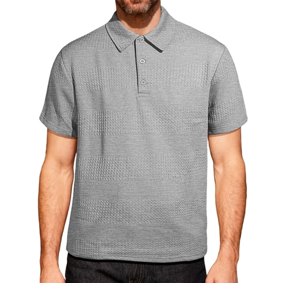 Yaoyar Mens Summer Knitted Pullover Solid Color Collar Top Button Casual Short Sleeved Collar shirt Business Shirts