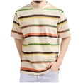 thumbnail image 1 of Yaoyar Mens Summer Relaxed Short Sleeve Retro Stripe Print Top Vintage Design Everyday Comfort Short Sleeve Shirt, 1 of 3
