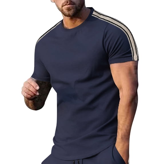 Yaoyar Mens Summer Side Stripe Detail Crew Neck Short Sleeve Casual Tee Sporty Sports Trend Top Athletic Shirt