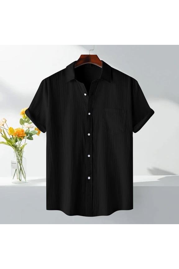 Mens Summer Solid Color Short Sleeve Button Down Collar Casual Shirt Modern Everyday Design Comfort Fit Fashion Style Short Sleeve Shirt