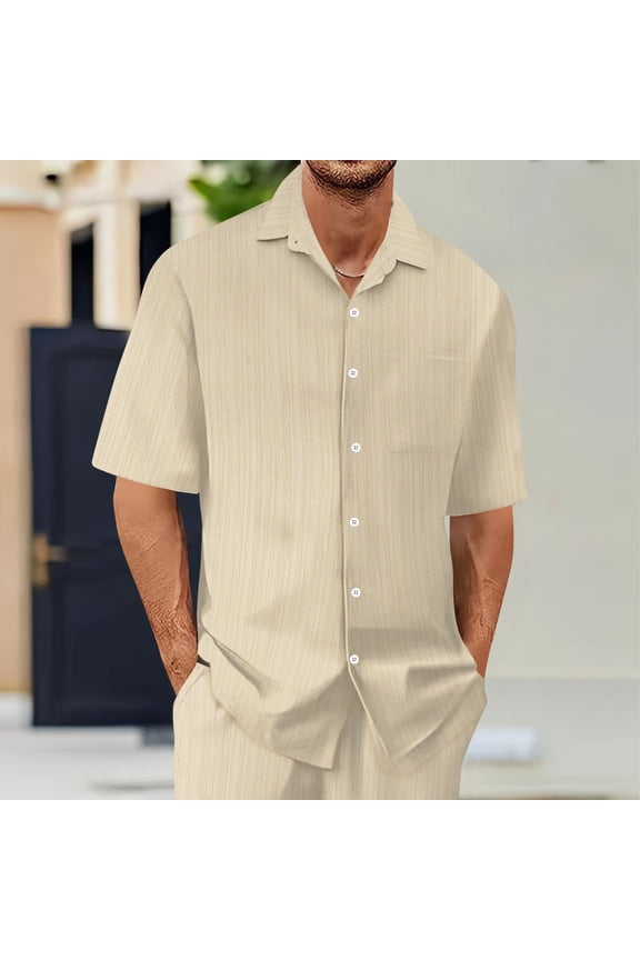 Mens Summer Solid Color Short Sleeve Turn Down Collar Button Pocket Casual Shirt Modern Design Everyday Short Sleeve Camp Shirt