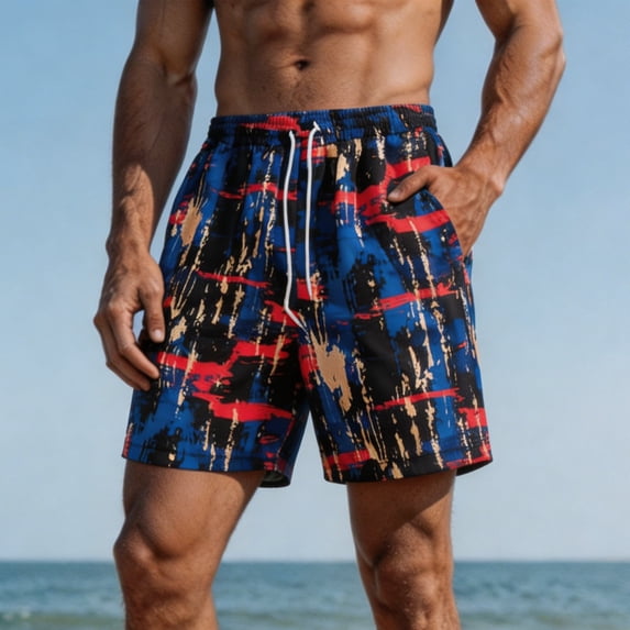 Yaoyar Mens Swim Trunks Hawaiian Beach Shorts Quick Dry Board Shorts Bathing Suits Swimwear with Mesh Lining Pockets