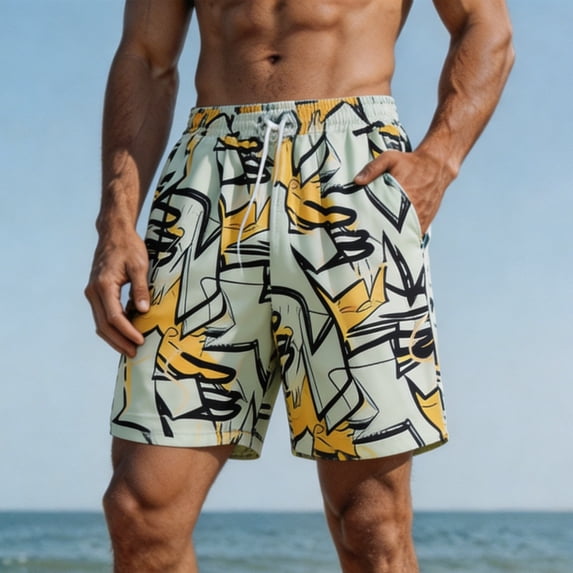Yaoyar Mens Swim Trunks Hawaiian Beach Shorts Quick Dry Board Shorts Bathing Suits Swimwear with Mesh Lining Pockets
