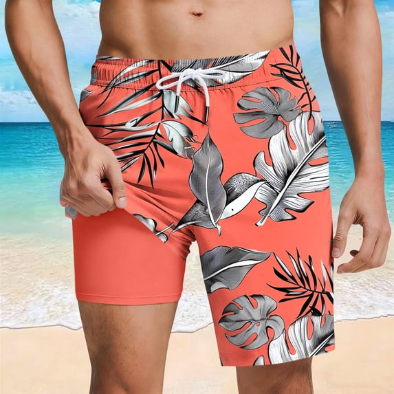 Yaoyar Mens Swim Trunks with Compression Summer Liner 2 in 1 Board Shorts Quick Dry Swimming Trunks with Pockets