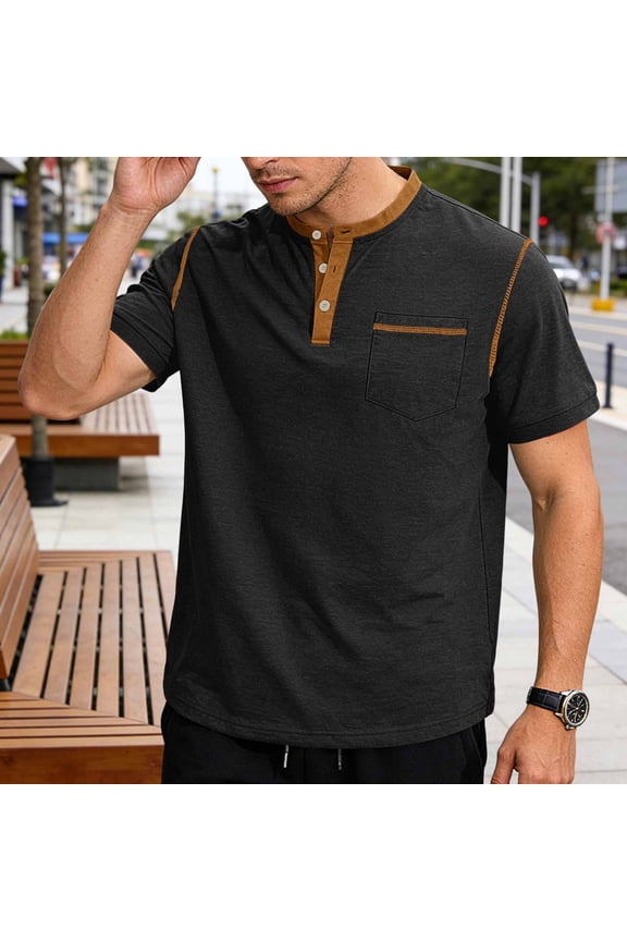 Mens T-Shirts Henley Shirts Short Sleeve Casual Tee Cotton Relaxed Fit Solid Colors Summer Basic Tops with Buttons