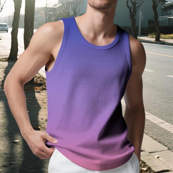 Yaoyar Mens Tank Tops Quick Dry Workout Swim Beach Shirts Sleeveless Shirts Vertical Stripe Fitness Sports Leisure Slim Gradient Tank Shaped Wrew Neck Wide Shoulder Tank