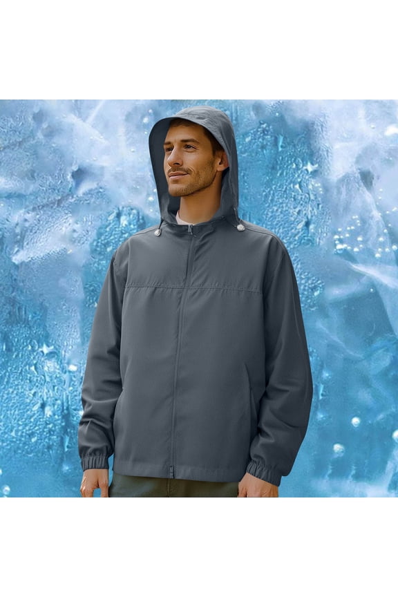 Mens Thin Style UPF50+ Sun Protection Hoodie Jacket Outdoor Zipper Pockets Fitted Hooded Cooling Lightweight Fishing Hiking Shirts Coat